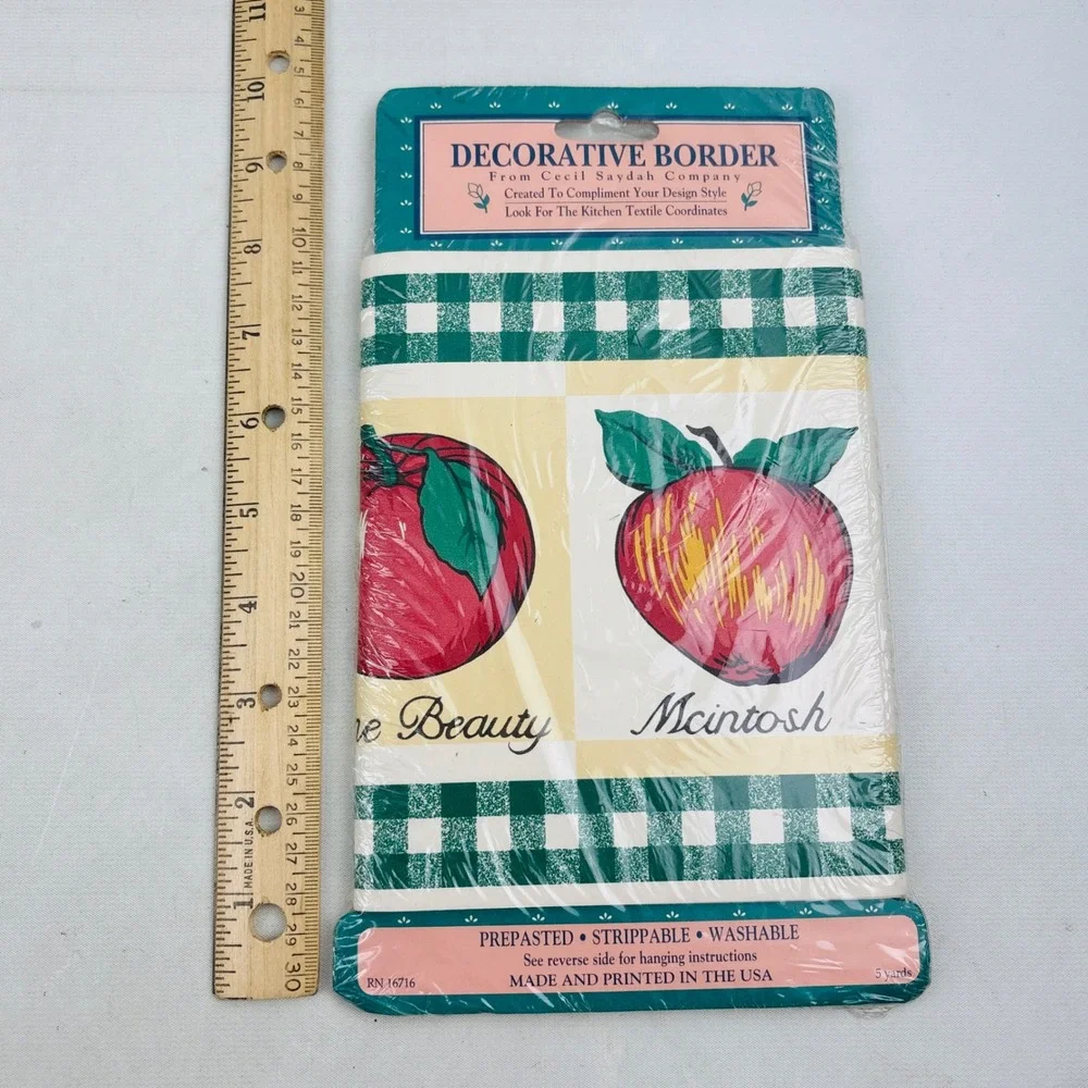 Vintage Imperial Apple A Day Wallpaper Border Green Gingham 5 Yards Cecil Saydah